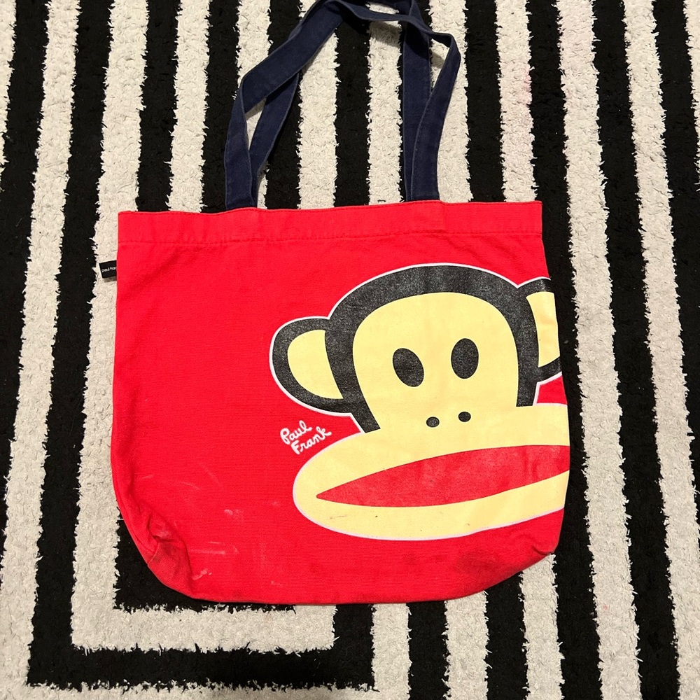 Paul Frank Red Tote with Yellow Julius Face and Navy Handels